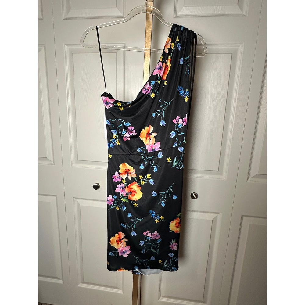 Floral One Shoulder Dress Ruched Bodycon Mini Party Cocktail